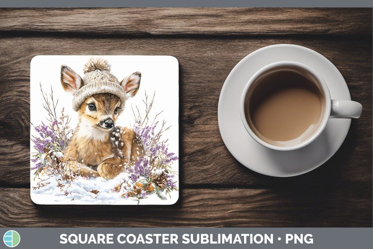 Deer Animals Winter Knit Hat Square Coaster Sublimation Desi