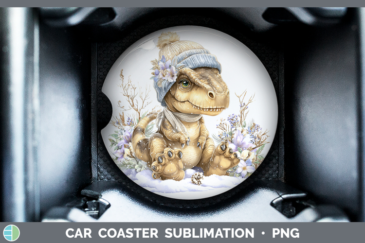 Dinosaur Animals Winter Knit Hat Car Coaster Sublimation Des
