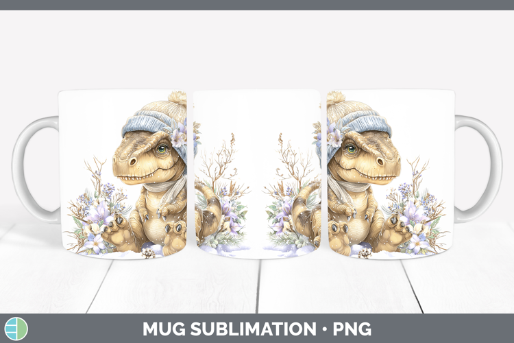 Dinosaur Animals Winter Knit Hat Mug Wrap Sublimation Design