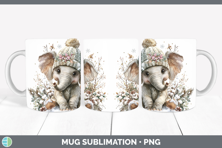Elephant Animals Winter Knit Hat Mug Wrap Sublimation Design