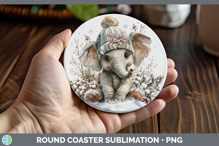 Elephant Animals Winter Knit Hat Round Coaster Sublimation D