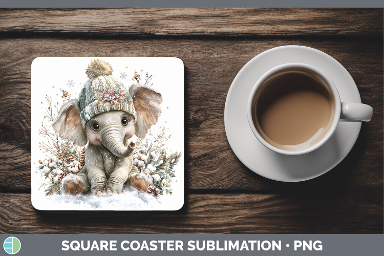 Elephant Animals Winter Knit Hat Square Coaster Sublimation