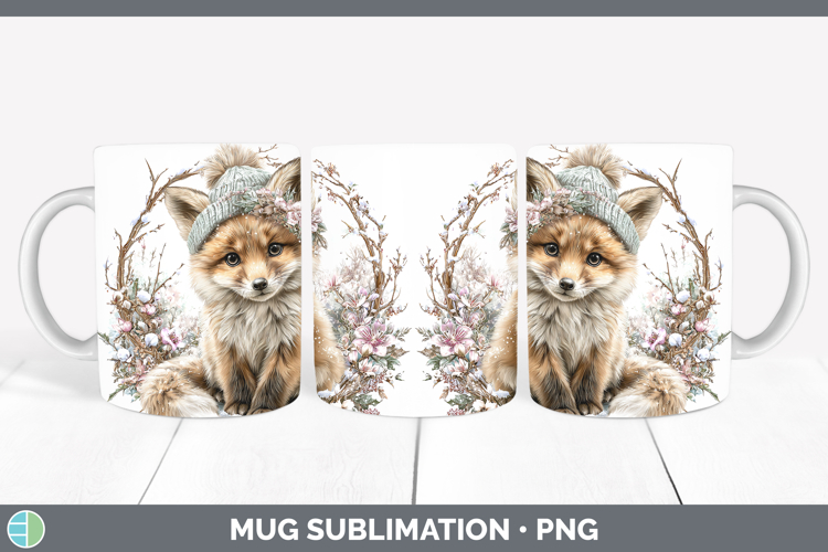 Fox Animals Winter Knit Hat Mug Wrap Sublimation Design