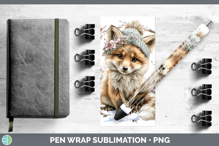Fox Animals Winter Knit Hat Pen Wrap Sublimation Design
