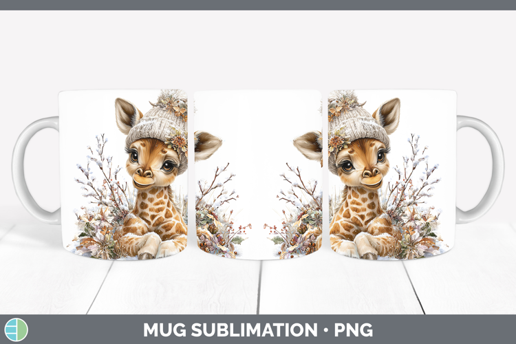 Giraffe Animals Winter Knit Hat Mug Wrap Sublimation Design