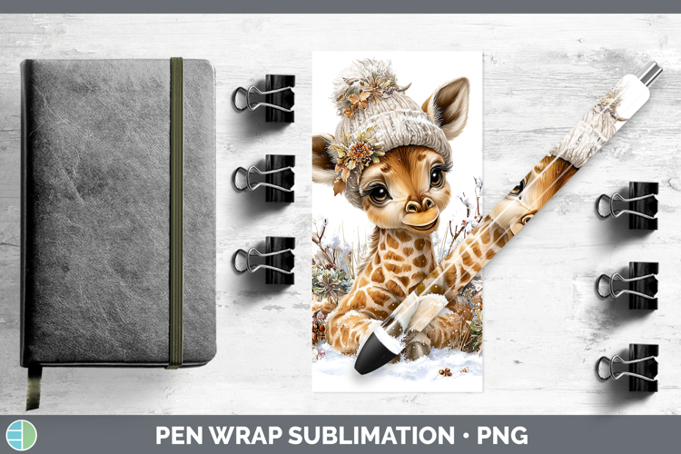 Giraffe Animals Winter Knit Hat Pen Wrap Sublimation Design