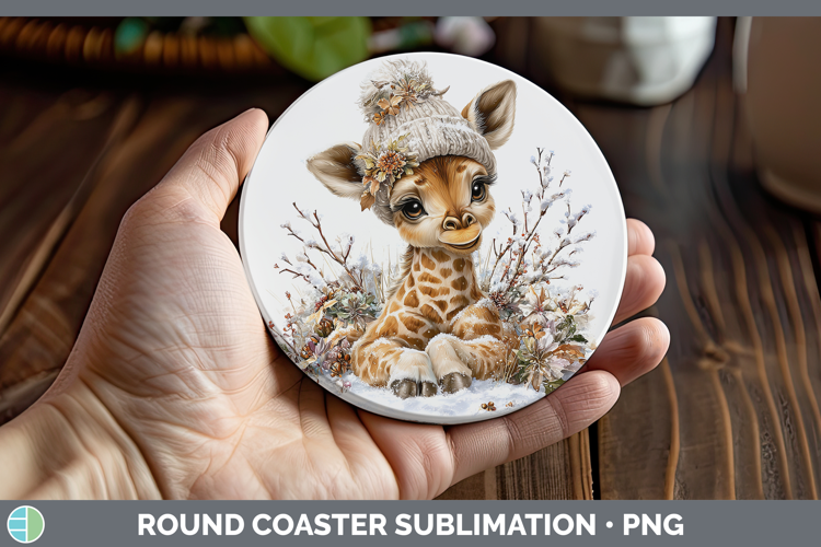 Giraffe Animals Winter Knit Hat Round Coaster Sublimation De