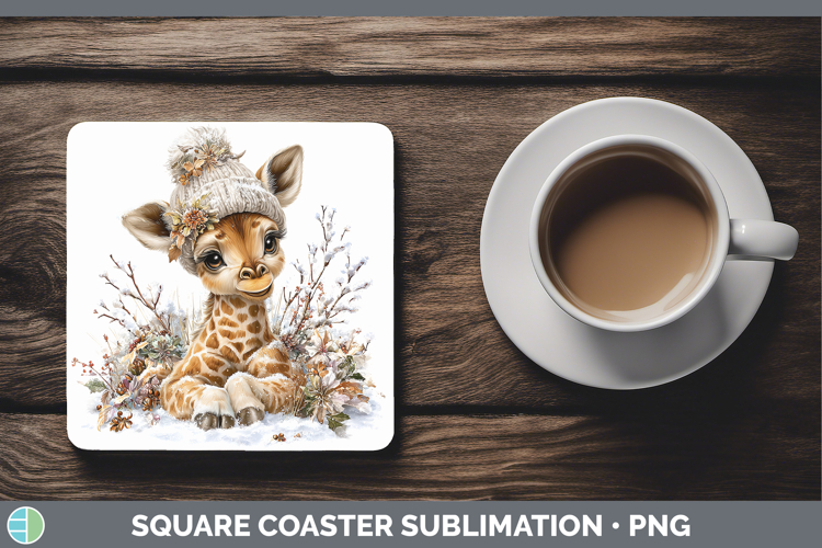 Giraffe Animals Winter Knit Hat Square Coaster Sublimation D