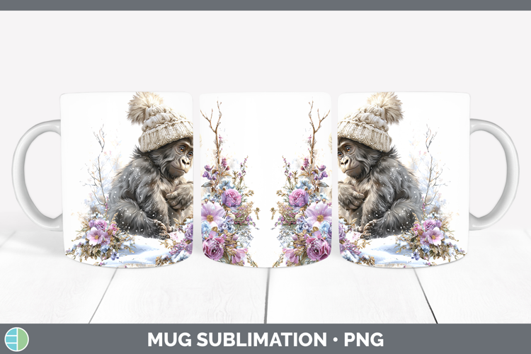 Gorilla Animals Winter Knit Hat Mug Wrap Sublimation Design