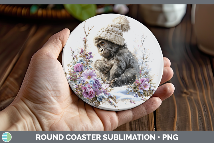 Gorilla Animals Winter Knit Hat Round Coaster Sublimation De