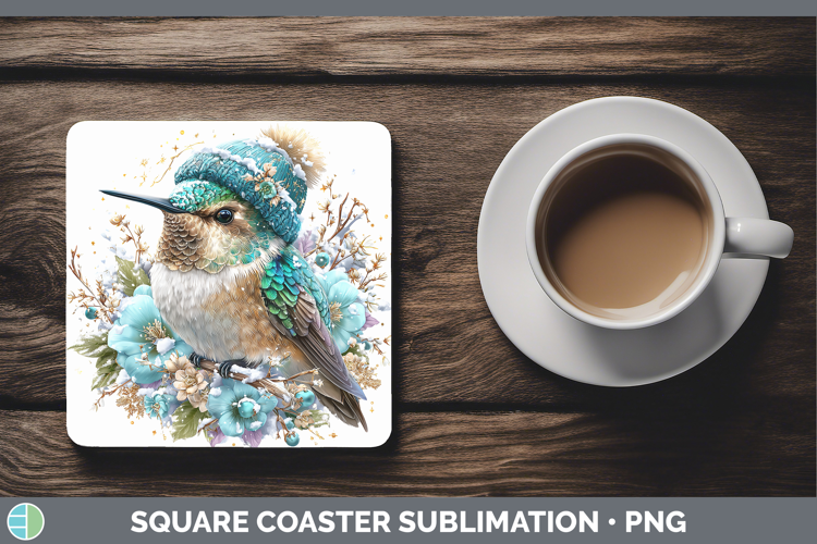 Hummingbird Animals Winter Knit Hat Square Coaster Sublimati