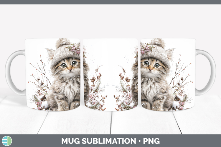 Kitten Animals Winter Knit Hat Mug Wrap Sublimation Design