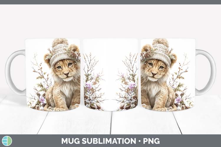 Lion Animals Winter Knit Hat Mug Wrap Sublimation Design