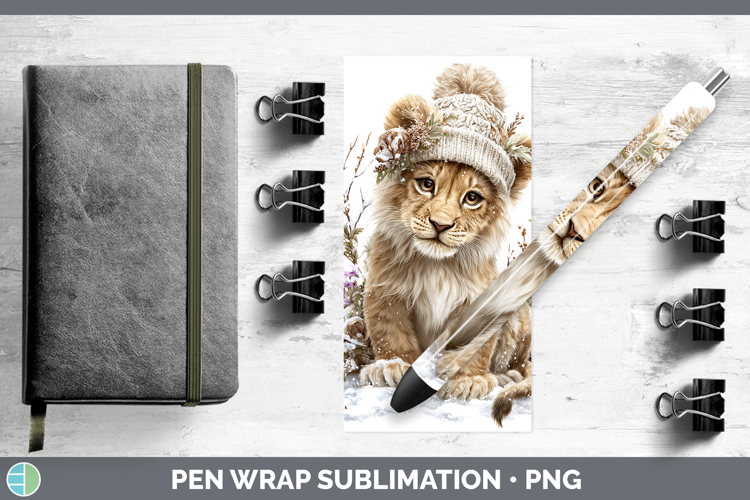 Lion Animals Winter Knit Hat Pen Wrap Sublimation Design