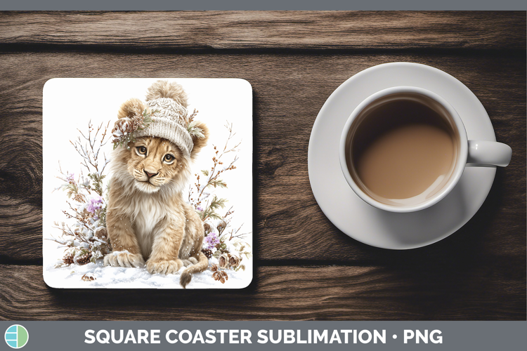 Lion Animals Winter Knit Hat Square Coaster Sublimation Desi