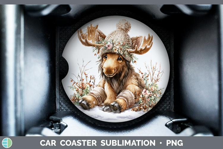 Moose Animals Winter Knit Hat Car Coaster Sublimation Design