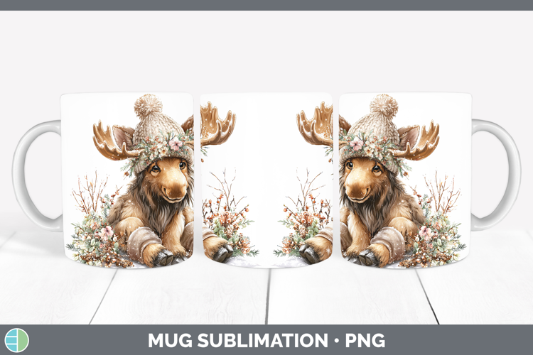 Moose Animals Winter Knit Hat Mug Wrap Sublimation Design