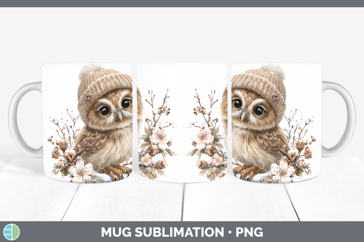 Owl Animals Winter Knit Hat Mug Wrap Sublimation Design