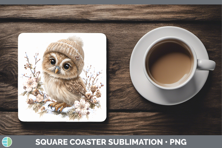 Owl Animals Winter Knit Hat Square Coaster Sublimation Desig