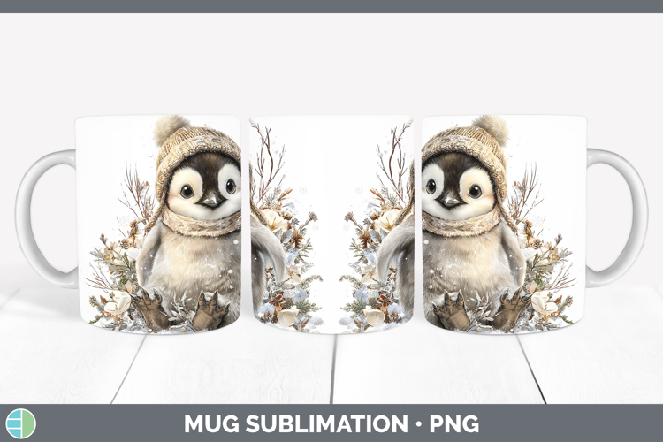 Penguin Animals Winter Knit Hat Mug Wrap Sublimation Design
