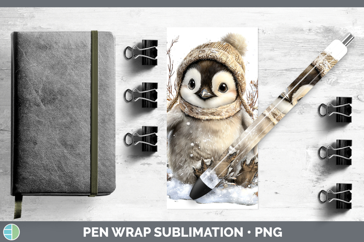 Penguin Animals Winter Knit Hat Pen Wrap Sublimation Design
