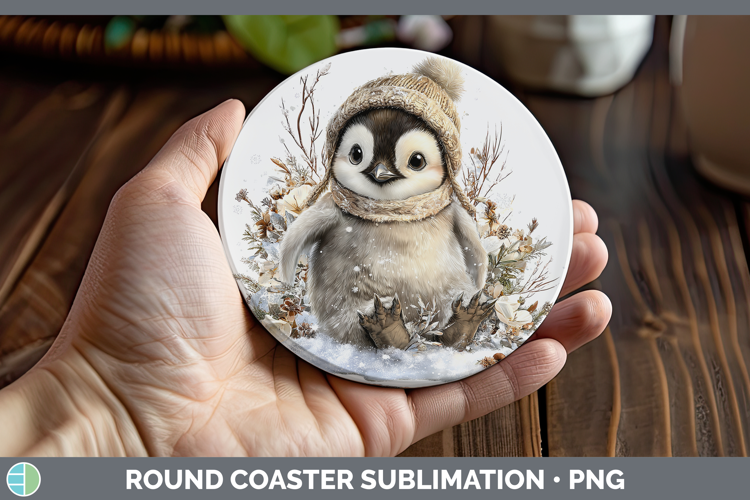 Penguin Animals Winter Knit Hat Round Coaster Sublimation De