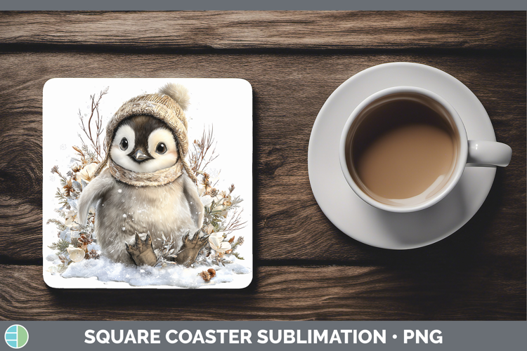 Penguin Animals Winter Knit Hat Square Coaster Sublimation D