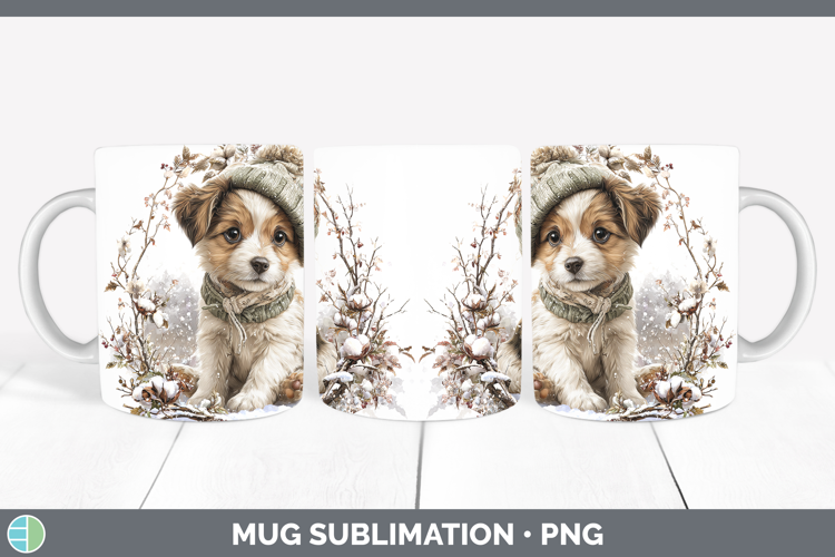 Puppy Animals Winter Knit Hat Mug Wrap Sublimation Design