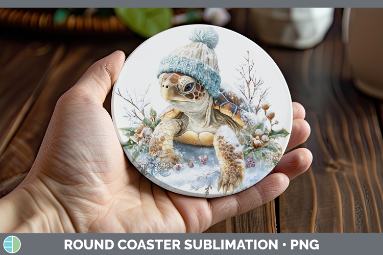 Sea Turtle Animals Winter Knit Hat Round Coaster Sublimation