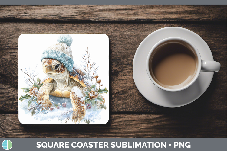 Sea Turtle Animals Winter Knit Hat Square Coaster Sublimatio