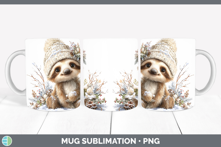 Sloth Animals Winter Knit Hat Mug Wrap Sublimation Design