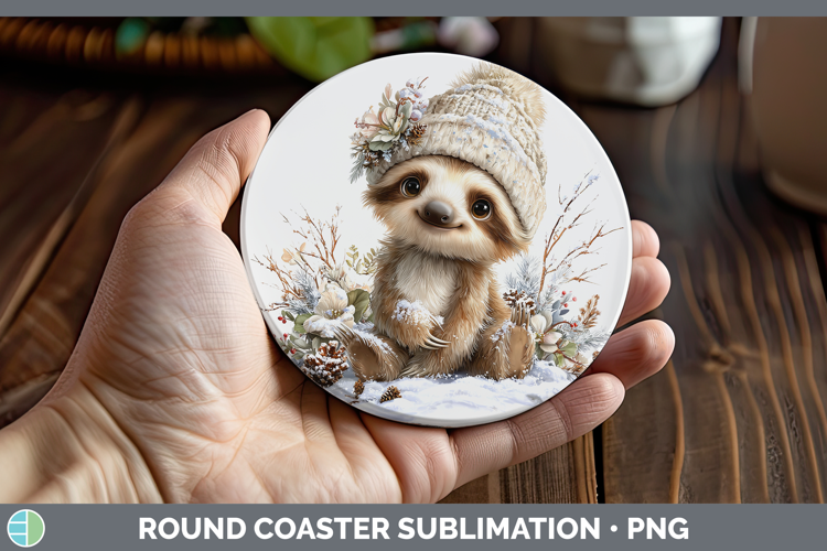 Sloth Animals Winter Knit Hat Round Coaster Sublimation Desi