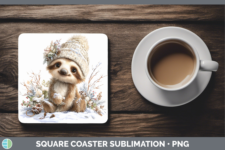 Sloth Animals Winter Knit Hat Square Coaster Sublimation Des