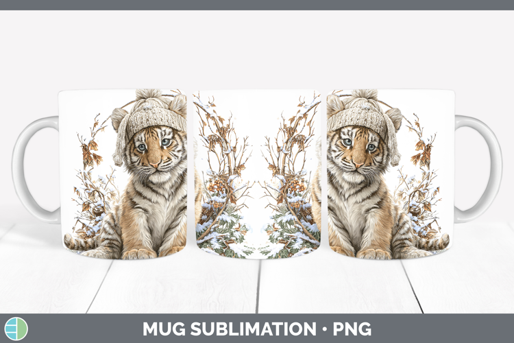 Tiger Animals Winter Knit Hat Mug Wrap Sublimation Design
