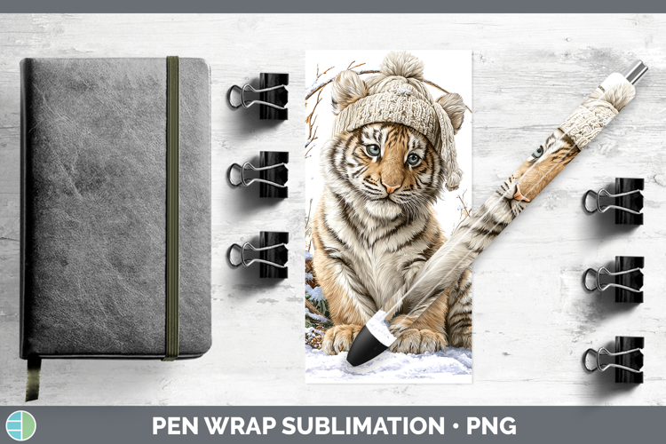 Tiger Animals Winter Knit Hat Pen Wrap Sublimation Design
