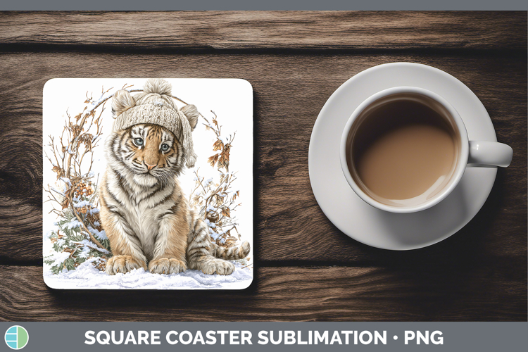 Tiger Animals Winter Knit Hat Square Coaster Sublimation Des