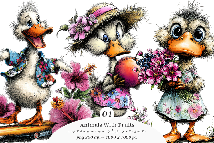 Animals With Fruits Clipart example image 1