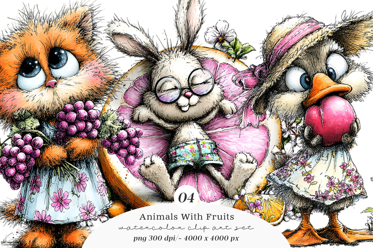 Animals With Fruits Clipart example image 1