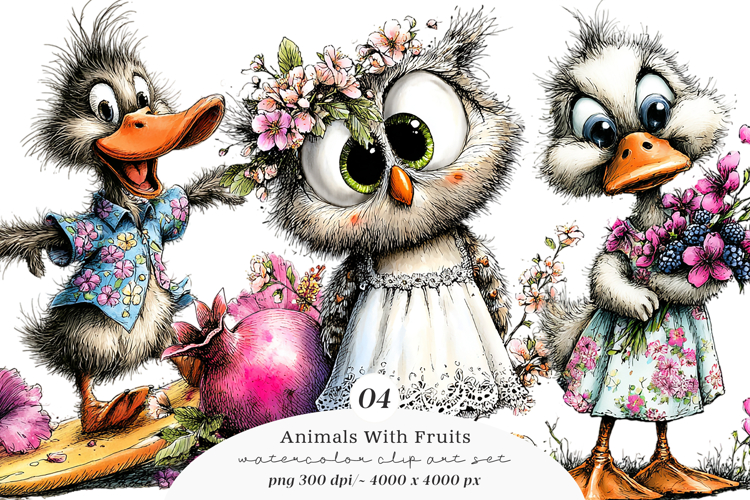 Animals With Fruits Clipart example image 1