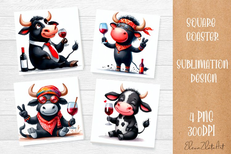 Funny cow Coaster Sublimation | Cow Square Coaster example image 1