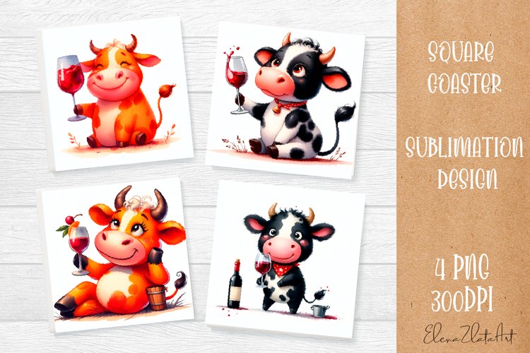 Funny cow Coaster Sublimation | Cow Square Coaster example image 1