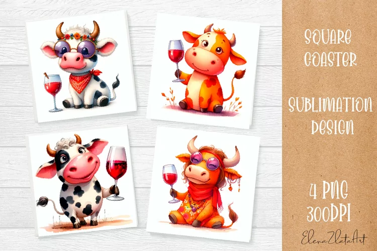 Funny cow Coaster Sublimation | Cow Square Coaster