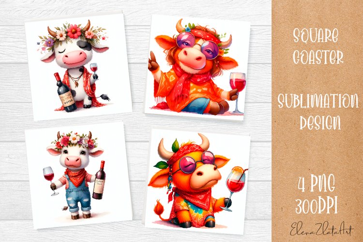 Funny cow Coaster Sublimation | Cow Square Coaster