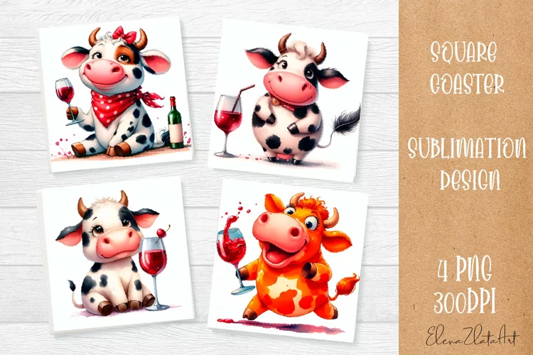 Funny cow Coaster Sublimation | Cow Square Coaster