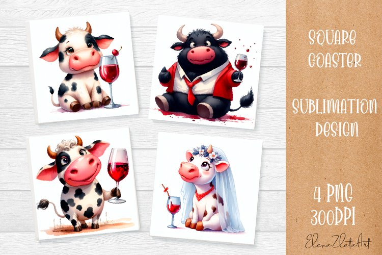 Funny cow Coaster Sublimation | Cow Square Coaster example image 1