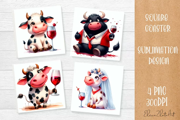 Funny cow Coaster Sublimation | Cow Square Coaster