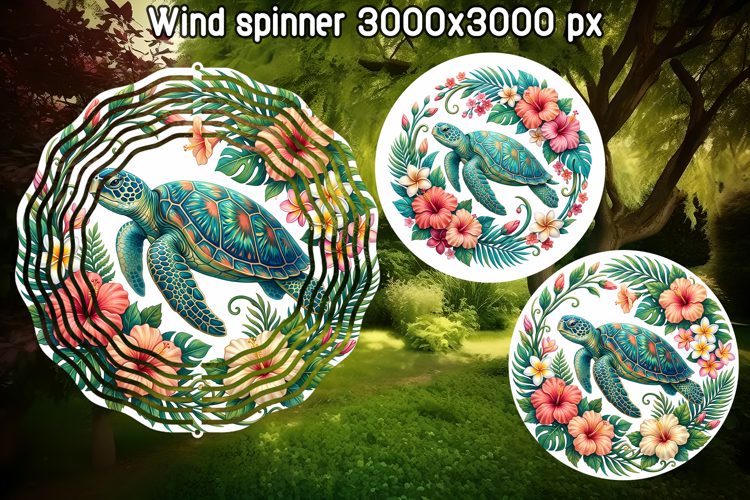 Sea Turtle Hibiscus Wind Spinner PNG