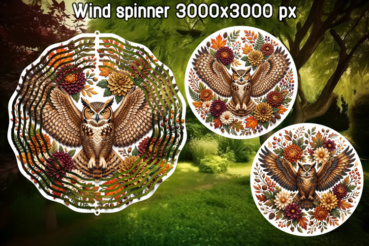 Owl Fall Floral Wind Spinner PNG example image 1