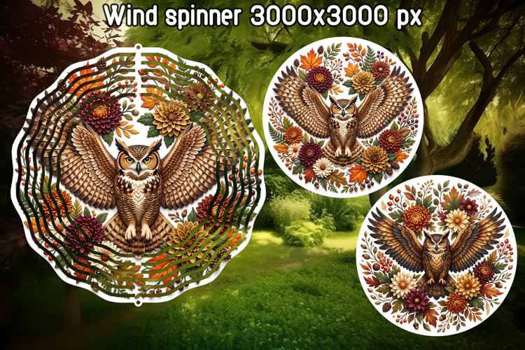 Owl Fall Floral Wind Spinner PNG