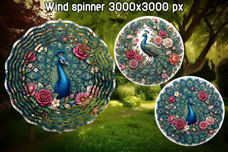 Peacock Floral Wind Spinner PNG Sublimation